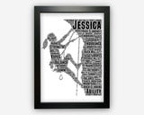 Personalised Female Rock Climbing Gifts Word Art Print - Abseiling Girl Gifts Wall Custom Word Women Wall Art A3 A4 A5 8x10 Print SMF001