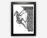 Personalised Female Rock Climbing Gifts Word Art Print - Abseiling Girl Gifts Wall Custom Word Women Wall Art A3 A4 A5 8x10 Print SMF001