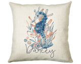 Personalised Seahorse Cushion Gift Printed Name Design - Nautical Sea Horse Throw Pillow Gift For Her Mum Gift Christmas Gift CS206