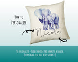 Personalised Elephant Cushion Gift Printed Name Design - Cushion Throw Pillow Gift For Mum Dad Friend Bedroom Birthday Christmas Gift CS046