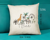 Personalised Elephant Giraffe Cushion Gift - Printed Name Design Safari Cushion Throw Pillow Gift Boy Girl Kids Bedroom Birthday Gift CS181