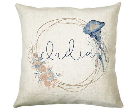 Personalised Jellyfish Cushion Gift Printed Name Design - Throw Pillow Gift For Girls Nursery Bedroom Birthday Christmas Gift CS204