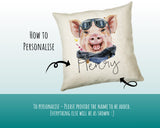 Personalised Hipster Pig Cushion Gift Printed Name Design - Cushion Throw Pillow Gift For Mum Friend Bedroom Birthday Christmas Gift CS141