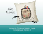 Personalised Hedgehog Cushion Gift - Custom Name Design Scatter Pillow Decor With Padding & Cushion Cover - Woodland Animals Wildlife CS069