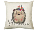 Personalised Hedgehog Cushion Gift - Custom Name Design Scatter Pillow Decor With Padding & Cushion Cover - Woodland Animals Wildlife CS069