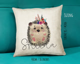 Personalised Hedgehog Cushion Gift - Custom Name Design Scatter Pillow Decor With Padding & Cushion Cover - Woodland Animals Wildlife CS069