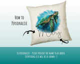 Personalised Sea Turtle Cushion Gift Printed Name Design - Cushion Throw Pillow Gift For Boy Girl Nursery Bedroom Christmas Gift CS084