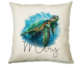 Personalised Sea Turtle Cushion Gift Printed Name Design - Cushion Throw Pillow Gift For Boy Girl Nursery Bedroom Christmas Gift CS084