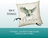 Personalised Owl Leaf Cushion Gift Printed Name Design - Cushion Throw Pillow Gift For Boys Nursery Bedroom Birthday Christmas Gift CS394