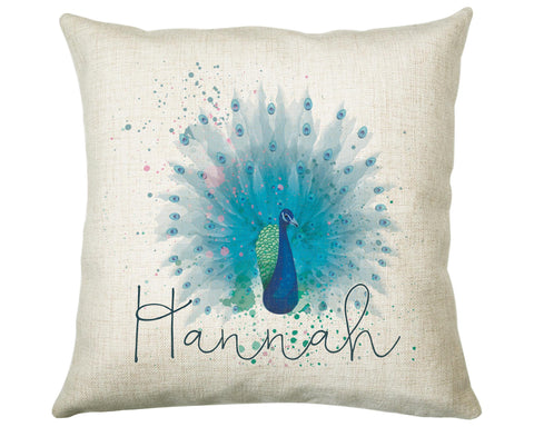 Personalised Peacock Cushion Gift Printed Name Design - Cushion Throw Pillow Gift For Boys Nursery Bedroom Birthday Christmas Gift CS382