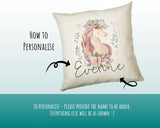 Personalised Unicorn Cushion Gift Printed Name Design - Cushion Throw Pillow Gift For Girls Nursery Bedroom Birthday Christmas Gift CS036