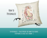 Personalised Unicorn Cushion Gift Printed Name Design - Cushion Throw Pillow Gift For Girls Nursery Bedroom Birthday Christmas Gift CS036