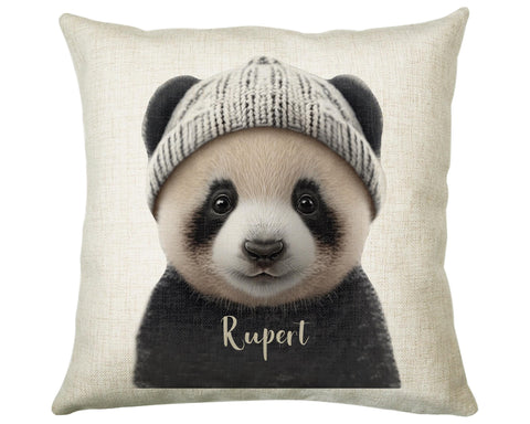 Birthday Gift For Boy Baby Panda Bear Cushion Gift Printed Name Design Cushion Throw Pillow Gift For Boys Nursery Bedroom Animal Gift CS529