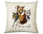 Cat Gift For Cat Lovers - Personalised Cushion with Name - Cat Themed Gift for Cat Owner - Gift for Girls - Watercolour Warrior CS547