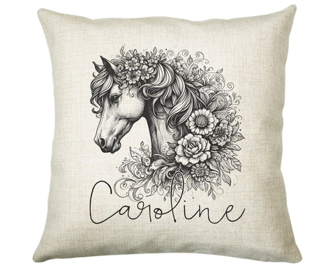Personalised Horse Lover Cushion Gift Printed Name Design - Cushion Throw Pillow Gift For Boys Nursery Bedroom Birthday Gift G015
