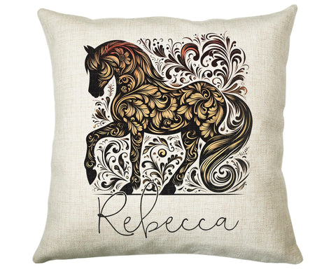Personalised Horse Lover Cushion Gift Printed Name Design - Cushion Throw Pillow Gift For Boys Nursery Bedroom Birthday Gift G011