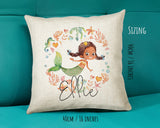 Personalised Brunette Mermaid Cushion Gift Printed Name Design - Throw Pillow Gift For Girls Nursery Bedroom Birthday Christmas Gift CS200