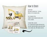 Personalised Digger Cushion Gift Boys Bedroom Printed Name Design - Pillow Gift For Girls Boys Nursery Decor Gift CS508