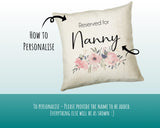 Personalised Reserved For Nanny Cushion Gift Printed Name Design - Cushion Throw Pillow Gift For Nan Grandma Granny Christmas Gift CS052