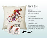 Personalised Cycling Cushion Gift Boys Girls Bedroom Printed Name Design - Birthday Pillow Gift Sport Competition Decor CS271