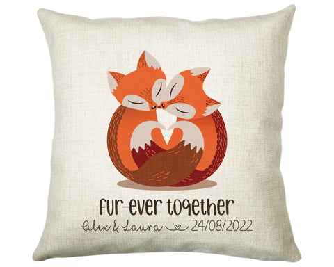 Personalised Fur-ever Together Fox Gift Cushion Two Years Custom Design Gift Present - Foxes Couple Wedding Cushion Pillow Gift STC115