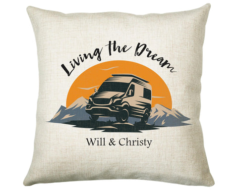 Personalised Caravan Camping Lovers Cushion Gift Mountains Sunset Design For Caravan Motorhome Owners Enthusiasts CS197