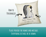 Personalised Penguin Mothers Day Mum Cushion Gift - Penguins Theme Throw Pillow From Kids Son Daughter Girl Boy Mummy Mother CS131