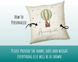 Personalised Baby Cushion New Baby Gift Hot Air Balloon Printed Name Design - Pillow Gift For Girls Boys Nursery Bedroom Decor Gift CS462