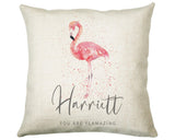 Personalised Pink Flamingo Cushion Gift Printed Name Design - Cushion Throw Pillow Gift For Mum Dad Friend Bedroom Birthday Christmas CS422