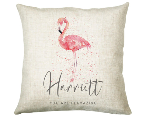 Personalised Pink Flamingo Cushion Gift Printed Name Design - Cushion Throw Pillow Gift For Mum Dad Friend Bedroom Birthday Christmas CS422