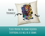 Personalised Lion Cushion Gift Printed Name Watercolour Design Cushion Throw Pillow Gift For Mum Dad Friend Bedroom Birthday Christmas CS372