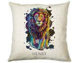 Personalised Lion Cushion Gift Printed Name Watercolour Design Cushion Throw Pillow Gift For Mum Dad Friend Bedroom Birthday Christmas CS372