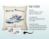 Personalised Boat Cushion Gift Making Memories Printed Name Watercolour Design Cushion Throw Pillow Gift For Him Her Christmas Gift CS370
