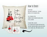Personalised Fashion Cushion Custom Design Gift - London Paris New York - Fashion Lover Eiffel Tower Pillow Gift CS317