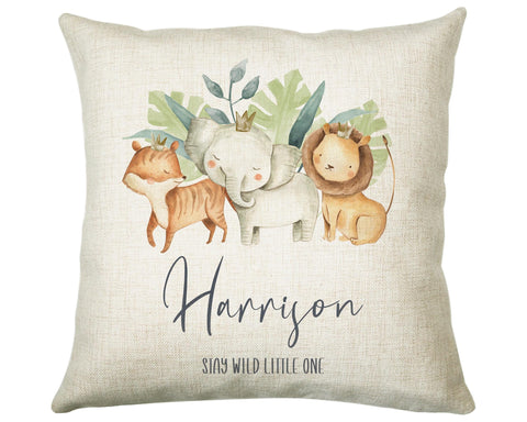 Personalised Baby Animal Cushion New Baby Gift Printed Name Design - Pillow Gift For Girls Boys Safari Nursery Bedroom Decor CS290