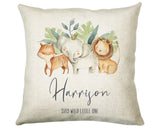 Personalised Baby Animal Cushion New Baby Gift Printed Name Design - Pillow Gift For Girls Boys Safari Nursery Bedroom Decor CS290
