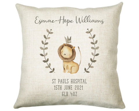 Personalised Baby Cushion New Baby Safari Theme Gift Printed Name Design - Pillow Gift For Girls Boys Nursery Bedroom Decor Gift CS235