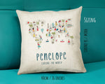 Personalised World Map Cushion Childrens Nursery Gift Printed Name Design - Little Explorer Cushion Pillow Gift For Girls Boys Bedroom CS454