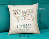 Personalised World Map Cushion Childrens Nursery Gift Printed Name Design - Little Explorer Cushion Pillow Gift For Girls Boys Bedroom CS454