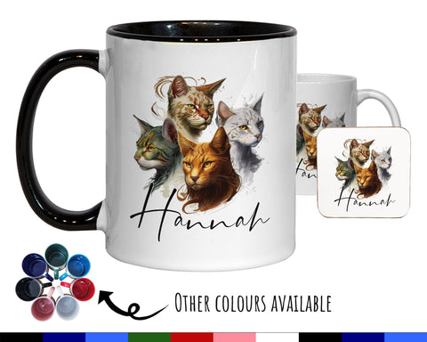 Cat Gift For Cat Lovers - Personalised Coffee Mug with Name - Cat Themed Gift for Cat Owner - Gift for Girls - Watercolour Warrior MGZ547
