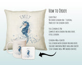 Personalised Seahorse Cushion Gift Printed Name Design - Nautical Sea Horse Throw Pillow Gift For Her Mum Gift Christmas Gift CS202