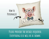Personalised Hipster Pig Cushion Gift Printed Name Design - Cushion Throw Pillow Gift For Mum Friend Bedroom Birthday Christmas Gift CS144