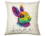 Personalised Neon Bunny Rabbit Cushion Gift Printed Name Design - Cushion Throw Pillow Gift For Bunnies Lover Nature CS302