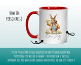 Personalised Bunny Rabbit Gift Mug - Ceramic Coffee Tea Hot Chocolate Mug Coaster Cute Rabbit Flowers Animal - Secret Santa Gift Idea MG0867