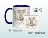 Personalised Mouse Gift Mug - Ceramic Coffee Tea Hot Chocolate Mug Coaster Cute Mouse Flowers Animal Lover - Secret Santa Gift Idea MG0869