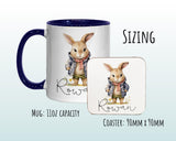Personalised Bunny Rabbit Gift Mug - Ceramic Coffee Tea Hot Chocolate Mug Coaster Cute Rabbit Flowers Animal - Secret Santa Gift Idea MG0877