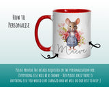 Personalised Mouse Gift Mug - Ceramic Coffee Tea Hot Chocolate Mug Coaster Cute Mouse Flowers Animal Lover - Secret Santa Gift Idea MG0878