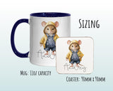Personalised Mouse Gift Mug - Ceramic Coffee Tea Hot Chocolate Mug Coaster Cute Mouse Flowers Animal Lover - Secret Santa Gift Idea MG0882