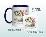 Personalised Cat Lovers Gift Mug - Ceramic Coffee Tea Chocolate Mug Coaster Cats in Teacup Design for Cat Mum Dad Owner Secret Santa MG0896