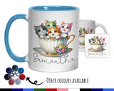 Personalised Cat Lovers Gift Mug - Ceramic Coffee Tea Chocolate Mug Coaster Cats in Teacup Design for Cat Mum Dad Owner Secret Santa MG0896